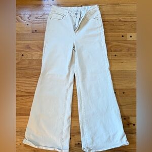Good American High Waisted Cream Flare Jeans